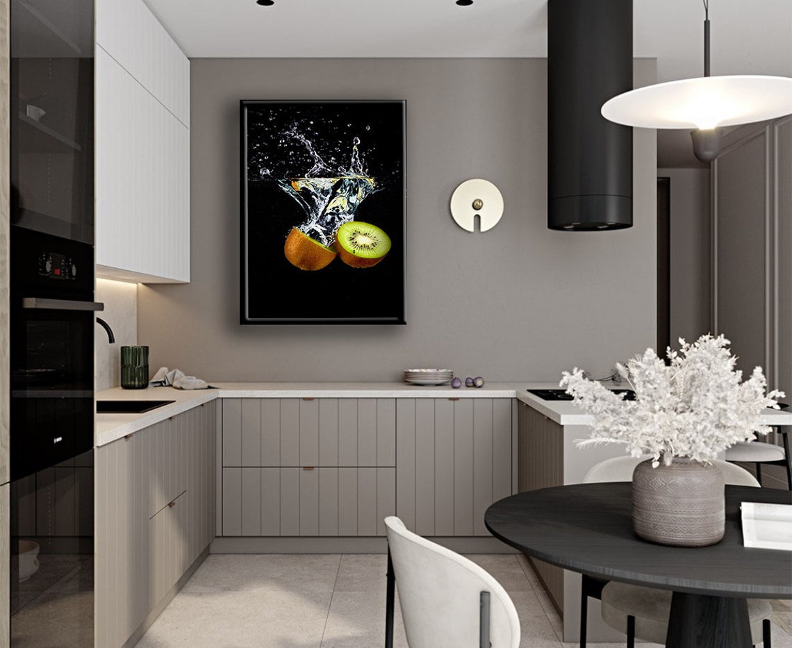 Kiwi Slices Splashing Water Black Background Fruit Photography Poster - Image 3