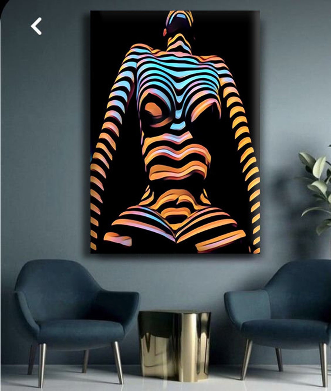 Woman Silhouette Neon Rainbow Stripes Op Art Modern Body Print - Image 4