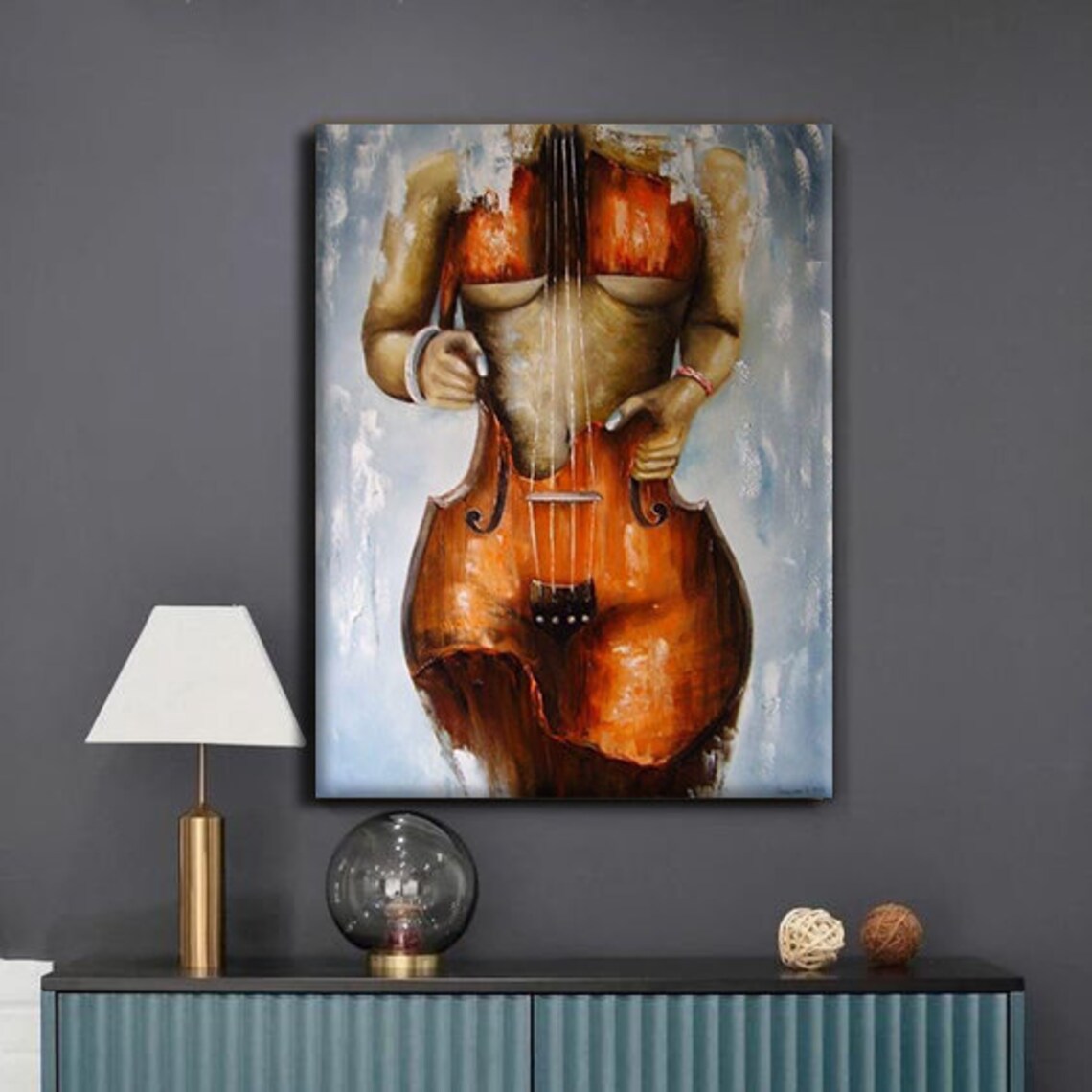 Elegant Nude Woman Cello Surreal Oil Painting Music Art Print - Image 4