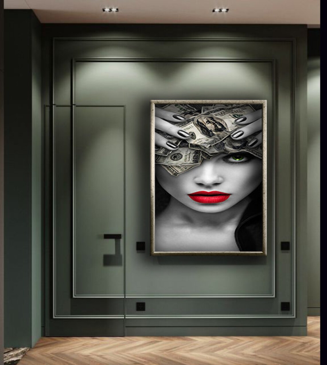 Money Over Eyes Red Lips Black White Glam Woman Fashion Poster - Image 2