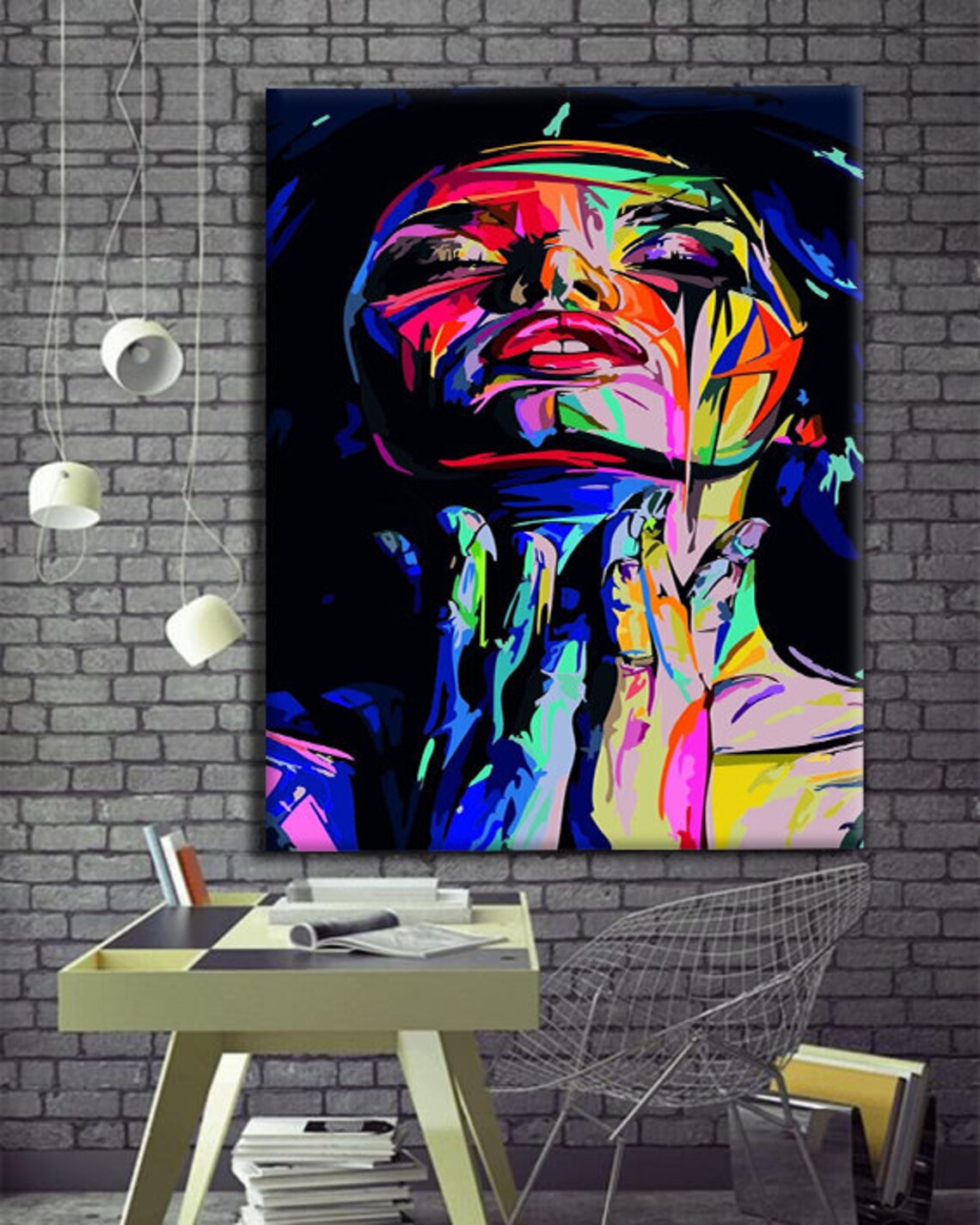 Neon Pop Art Woman Portrait Hands Vibrant Colorful Modern Canvas Art Poster - Image 2