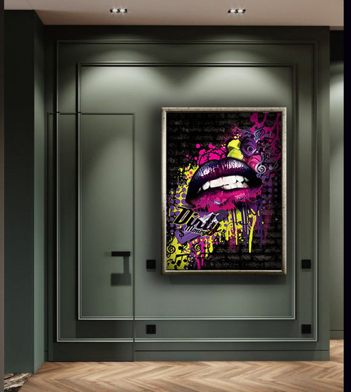 Dirty Money Graffiti Lips Neon Music Notes Pop Urban Street Art Poster - Image 4