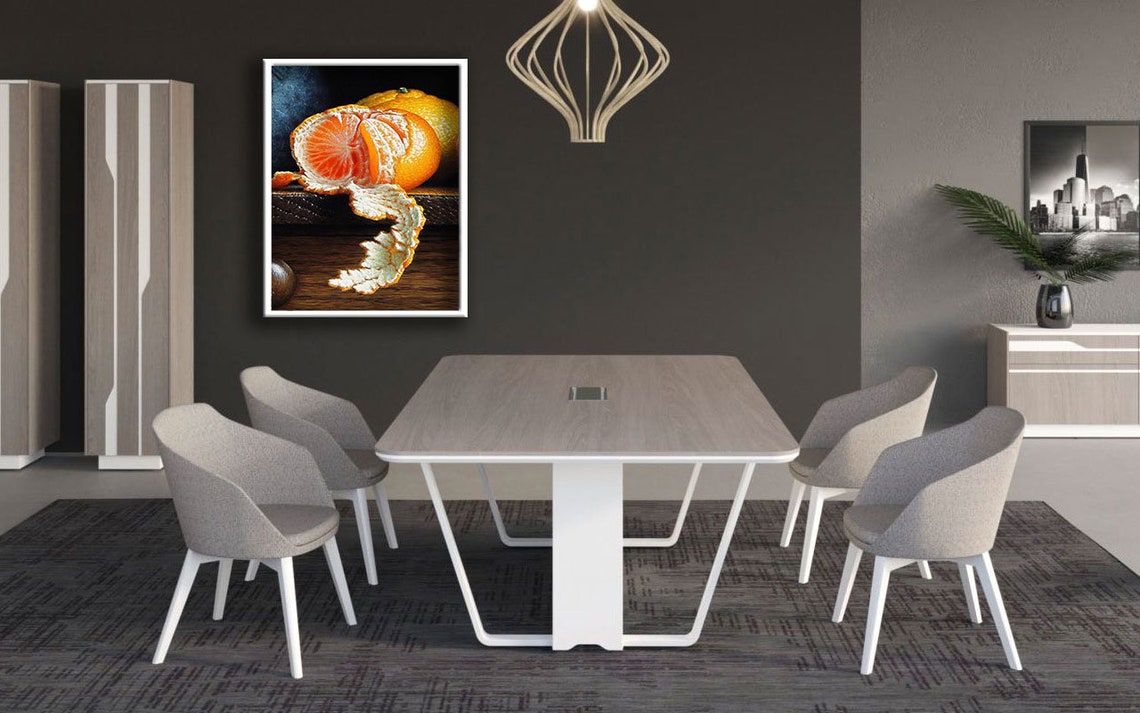 Peeled Tangerine Peel Curl Rustic Realistic Fruit Painting Poster - Image 2