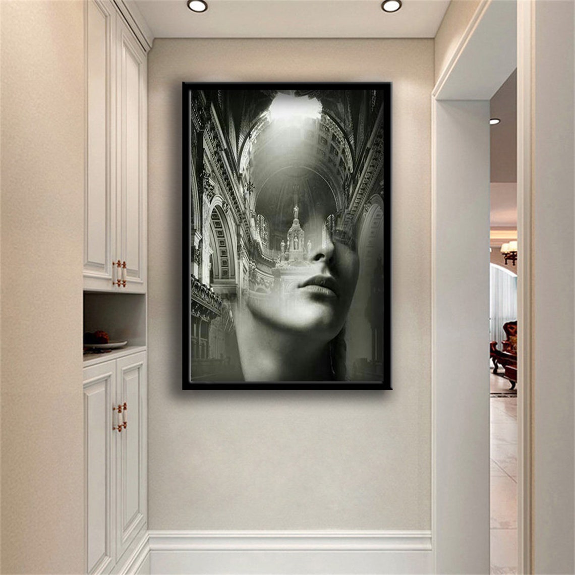 Surreal Woman Face Cathedral Architecture Double Exposure Art Print - Image 2