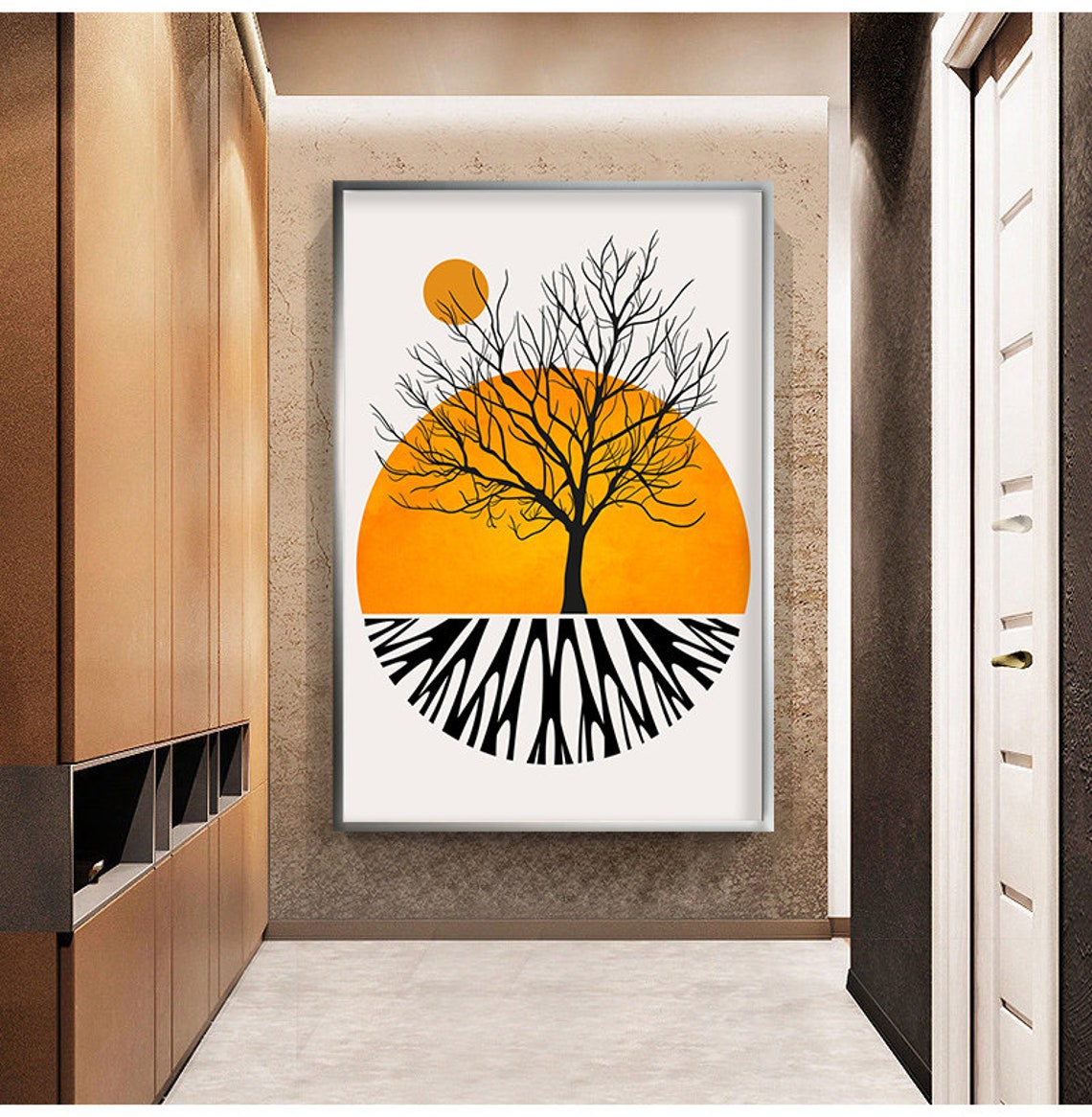Minimalist Black Tree Orange Sun Abstract Roots Modern Art Poster - Image 3