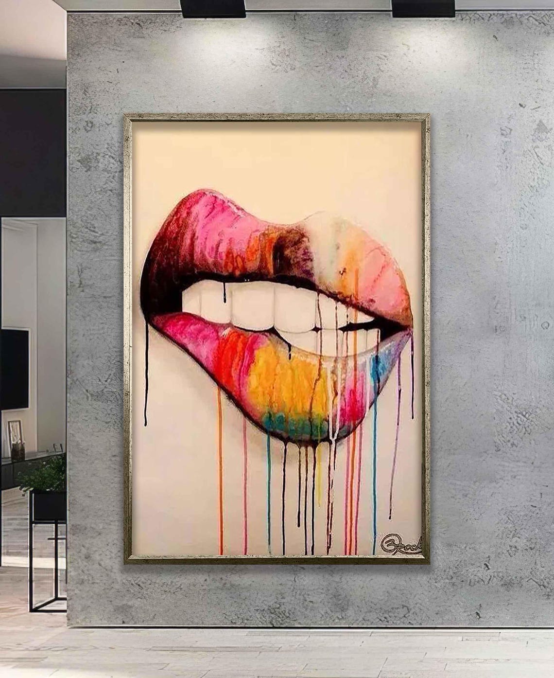 Rainbow Watercolor Lips Paint Drip Colorful Modern Beauty Poster