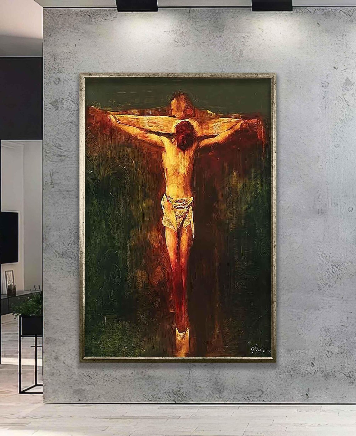 Jesus on the Cross Dark Antique Crucifixion Oil Painting Classic Poster - Image 3