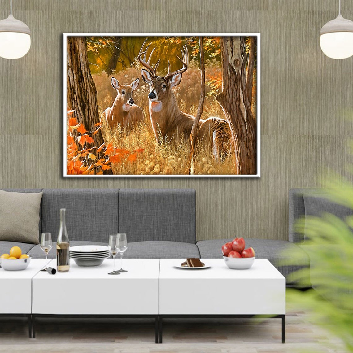Whitetail Deer Buck And Doe In Golden Autumn Forest Wildlife Poster - Image 3