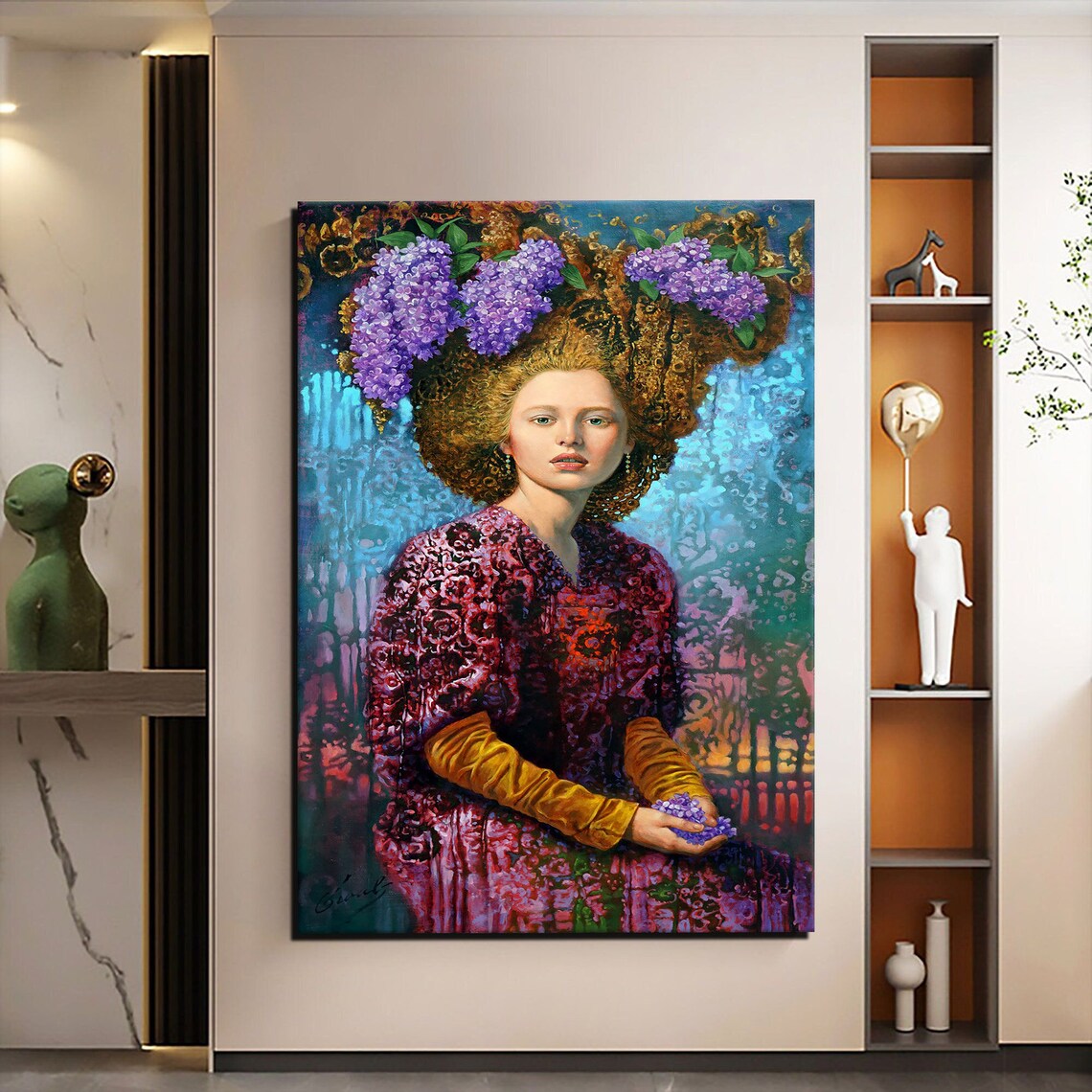 Renaissance Woman With Lilac Flower Crown Golden Curls Portrait Painting Poster - Image 4