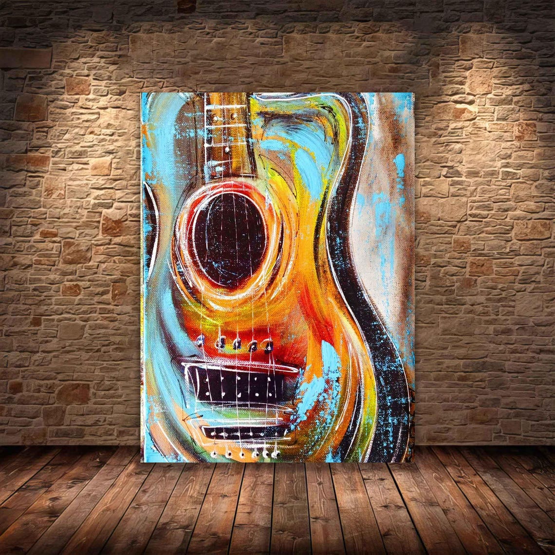 Colorful Abstract Guitar Close Up Teal Orange Music Room Wall Poster - Image 3