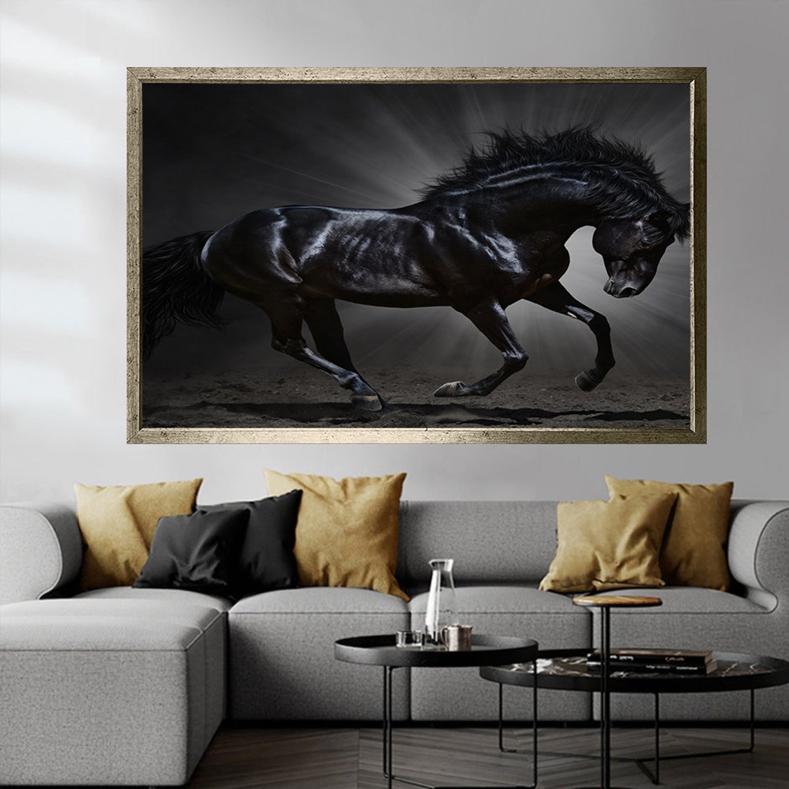 Majestic Black Horse Painting Wall Decor Noble Black Horse Painting Painting Large Animal Painting Ready To Hang Painting - Image 4
