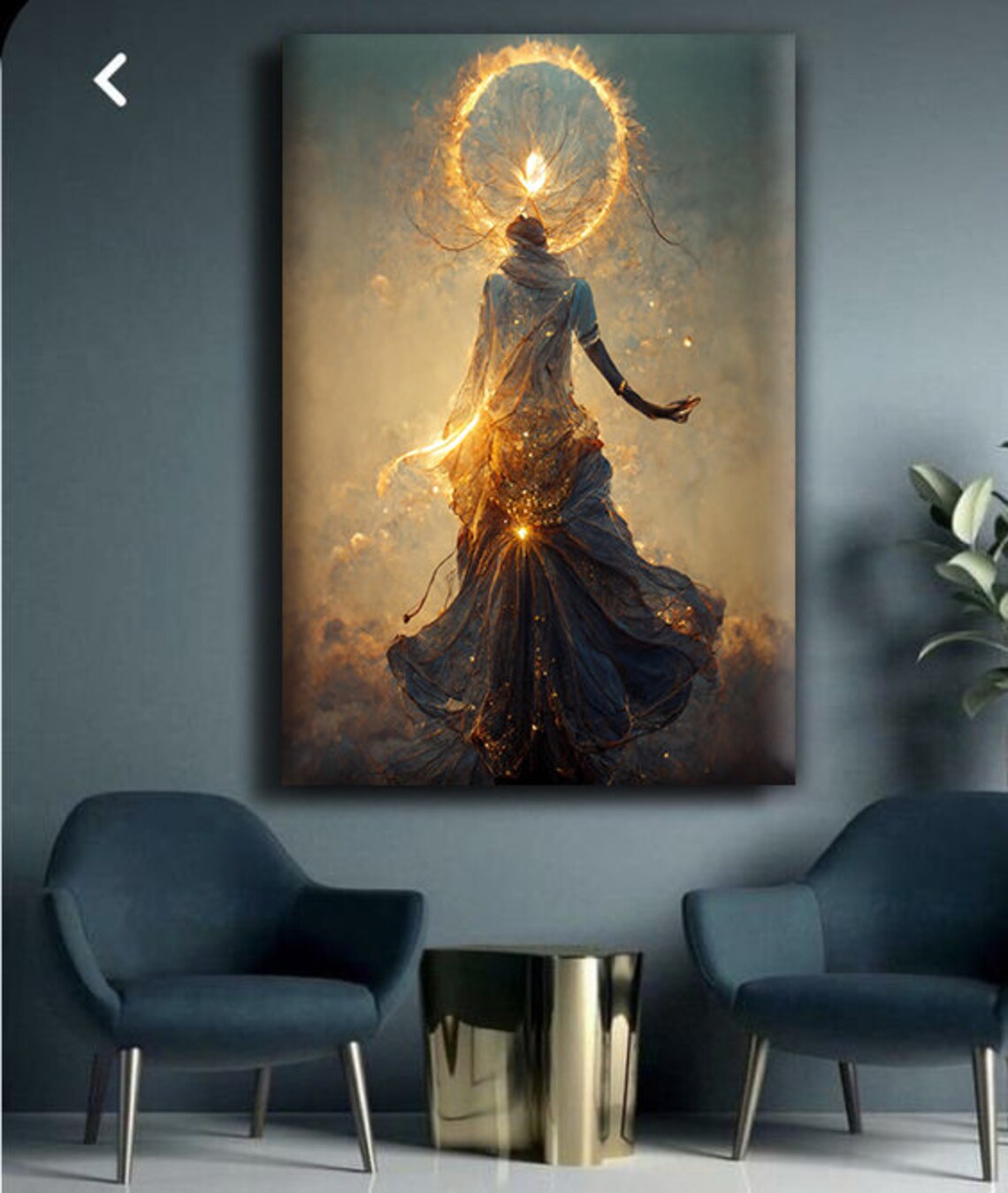 Fire Goddess Woman Painting Golden Halo Ethereal Fantasy Art Wall Poster - Image 3