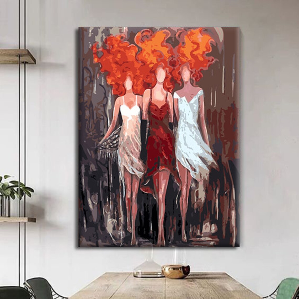 Three Women Fiery Red Hair Elegant Dresses Friendship Art Print - Image 4