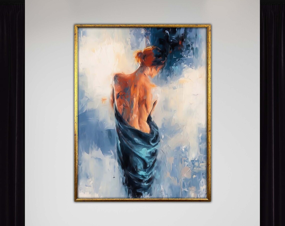 Abstract Ocean Woman Blue Figurative Oil Painting Art Poster