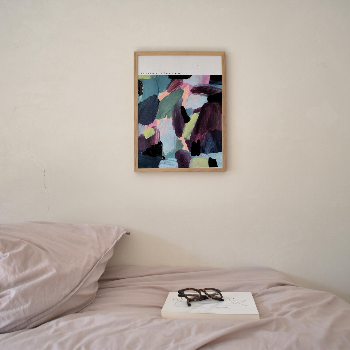 Sabrina Clausen Dark Plum Navy Teal Pink Abstract Brushstroke Wall Art - Image 4