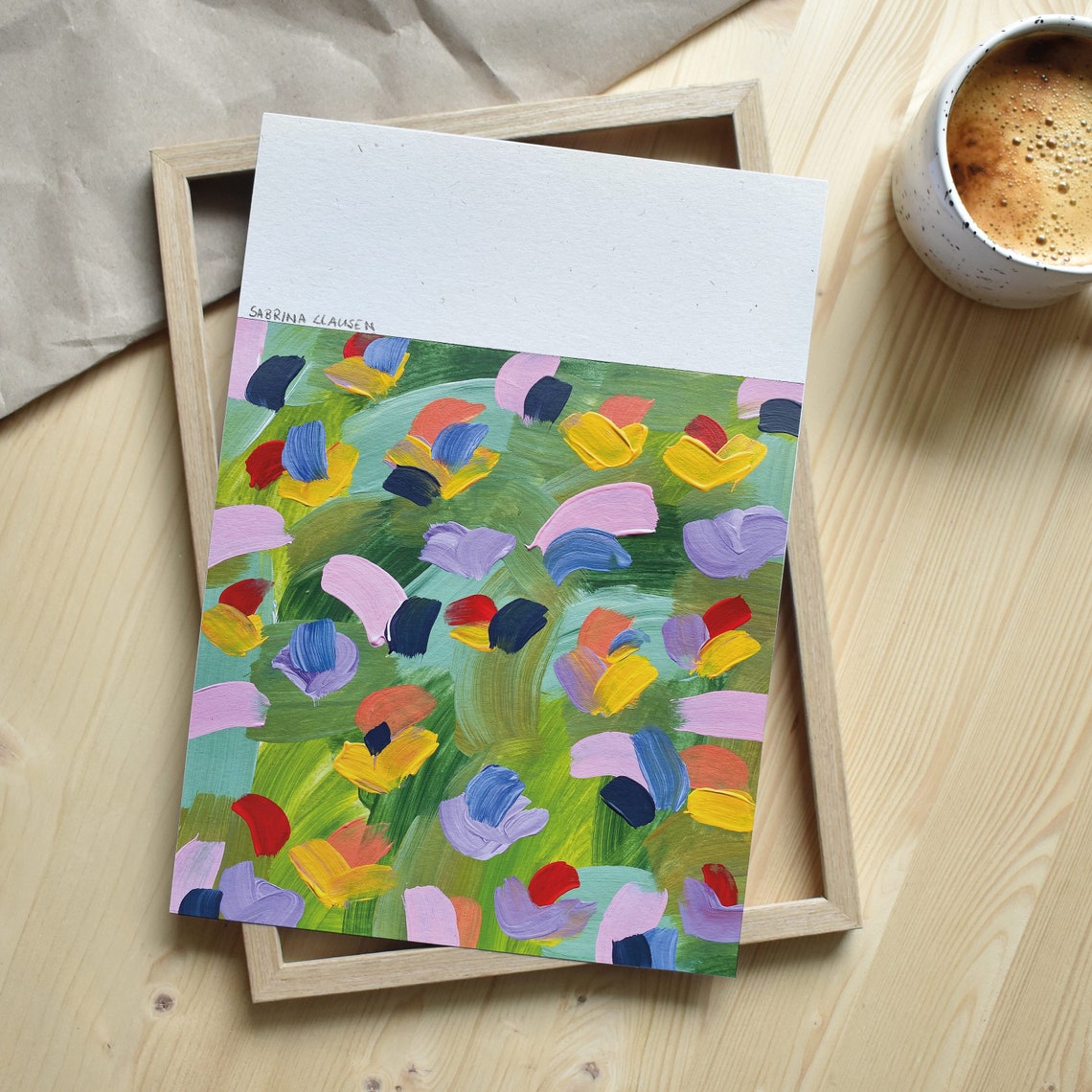 Green Yellow Red Colorful Abstract Wildflower Garden Wall Art - Image 2