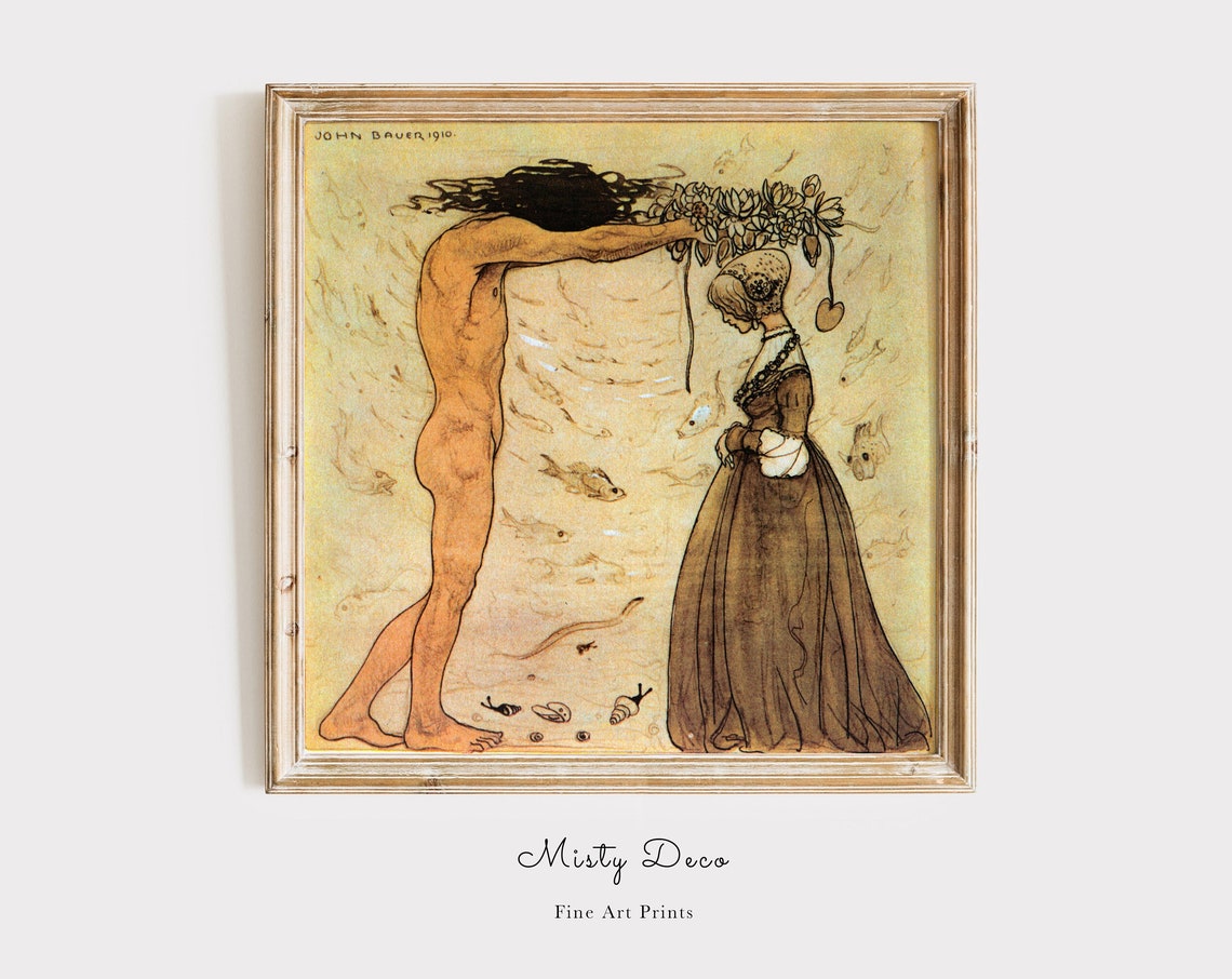 John Bauer 1910 Wild Man Offering Flowers To Maiden Art Poster