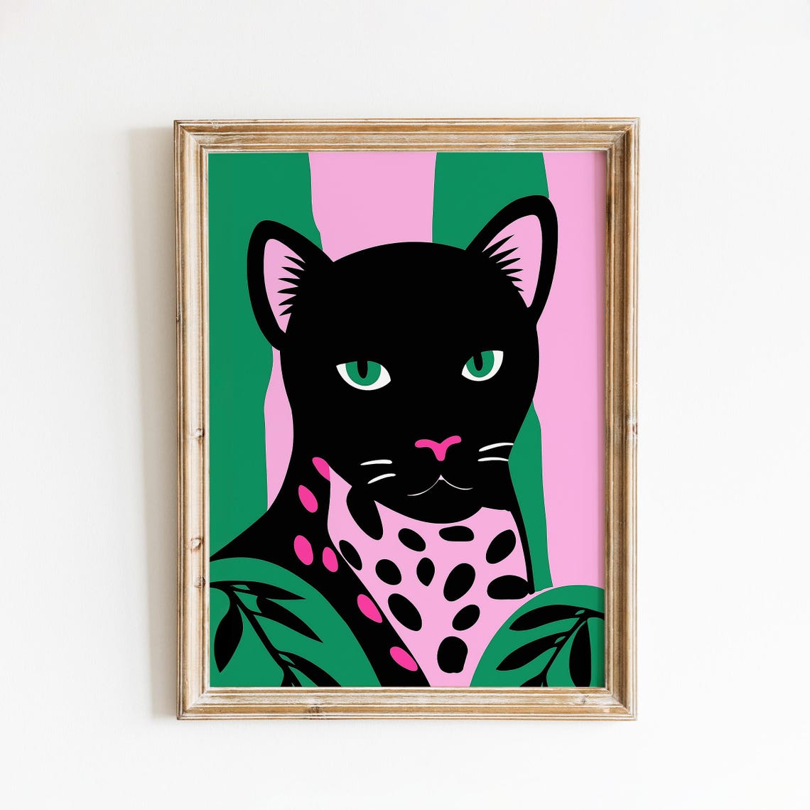 Pop Art Black Cat with Green Eyes Colorful Modern Animal Poster