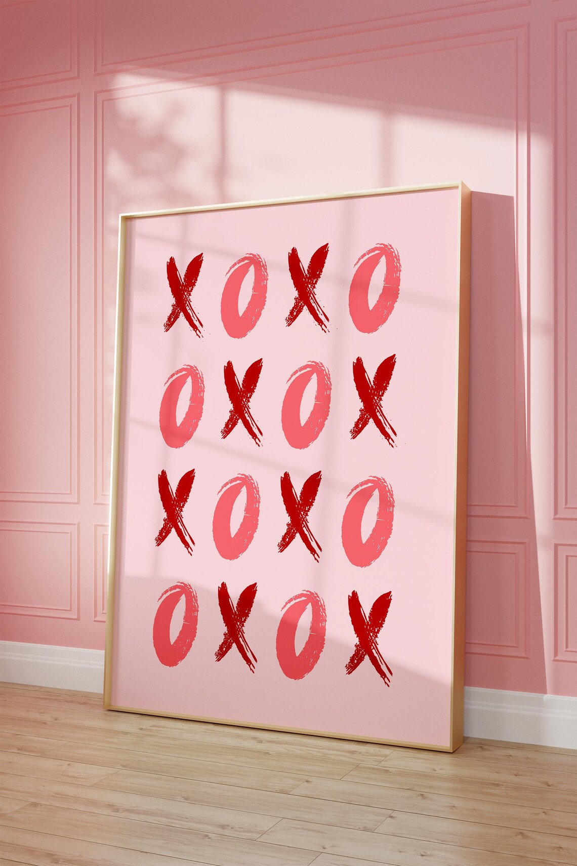 XOXO Hugs And Kisses Brushstroke Typography Love Poster In Red Pink