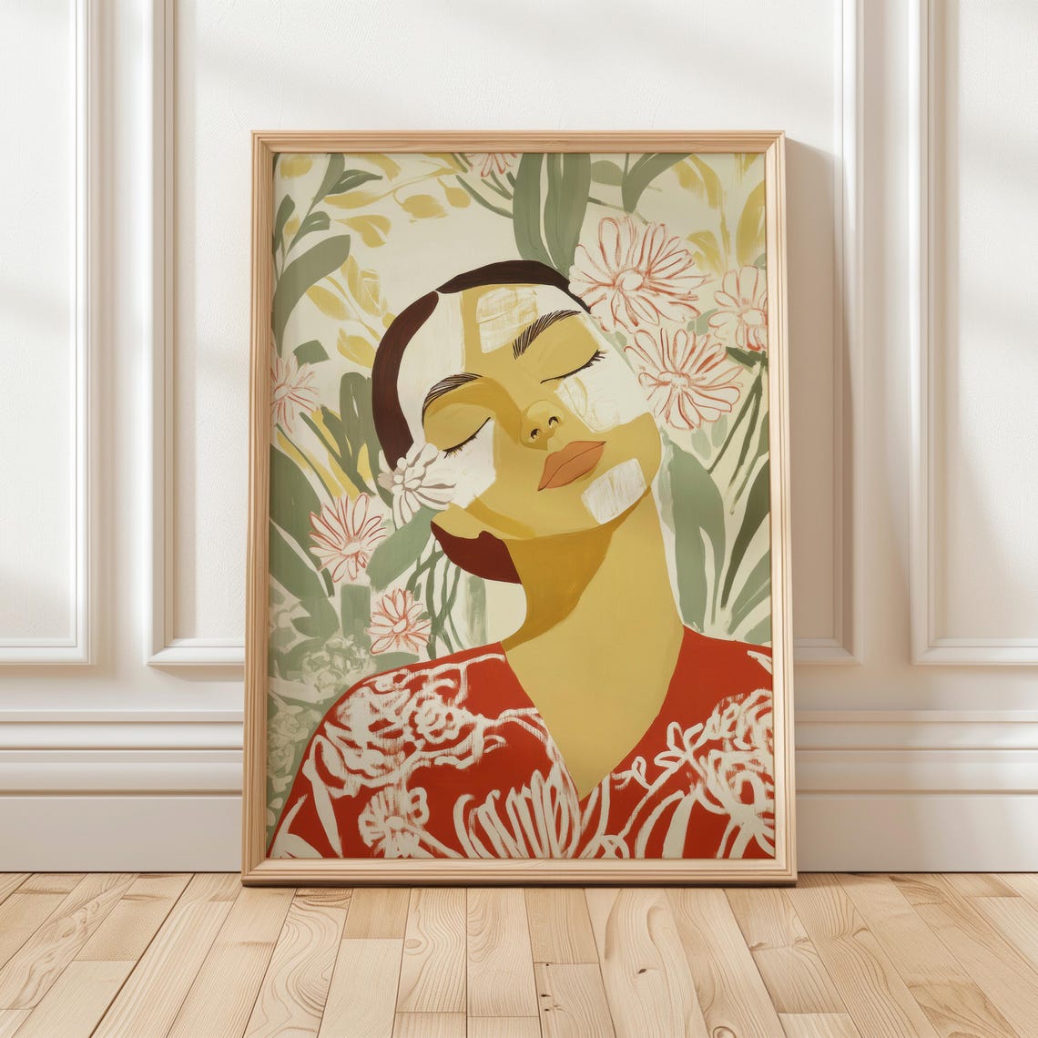 Dreamy Floral Woman Portrait, Botanical Boho Art Print