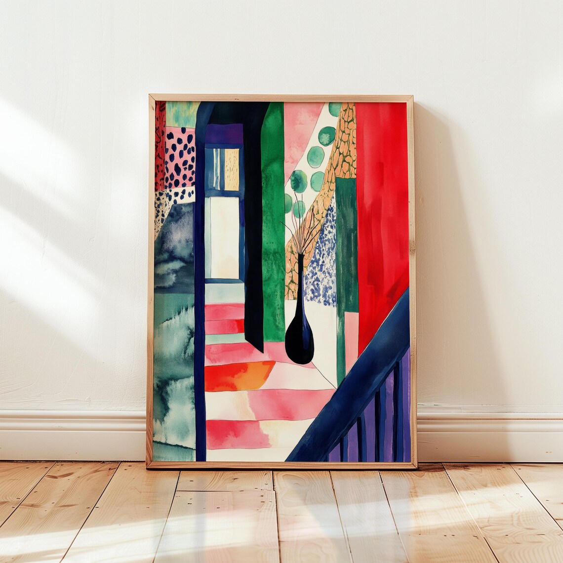 Colorful Interior Painting With Vase And Open Door