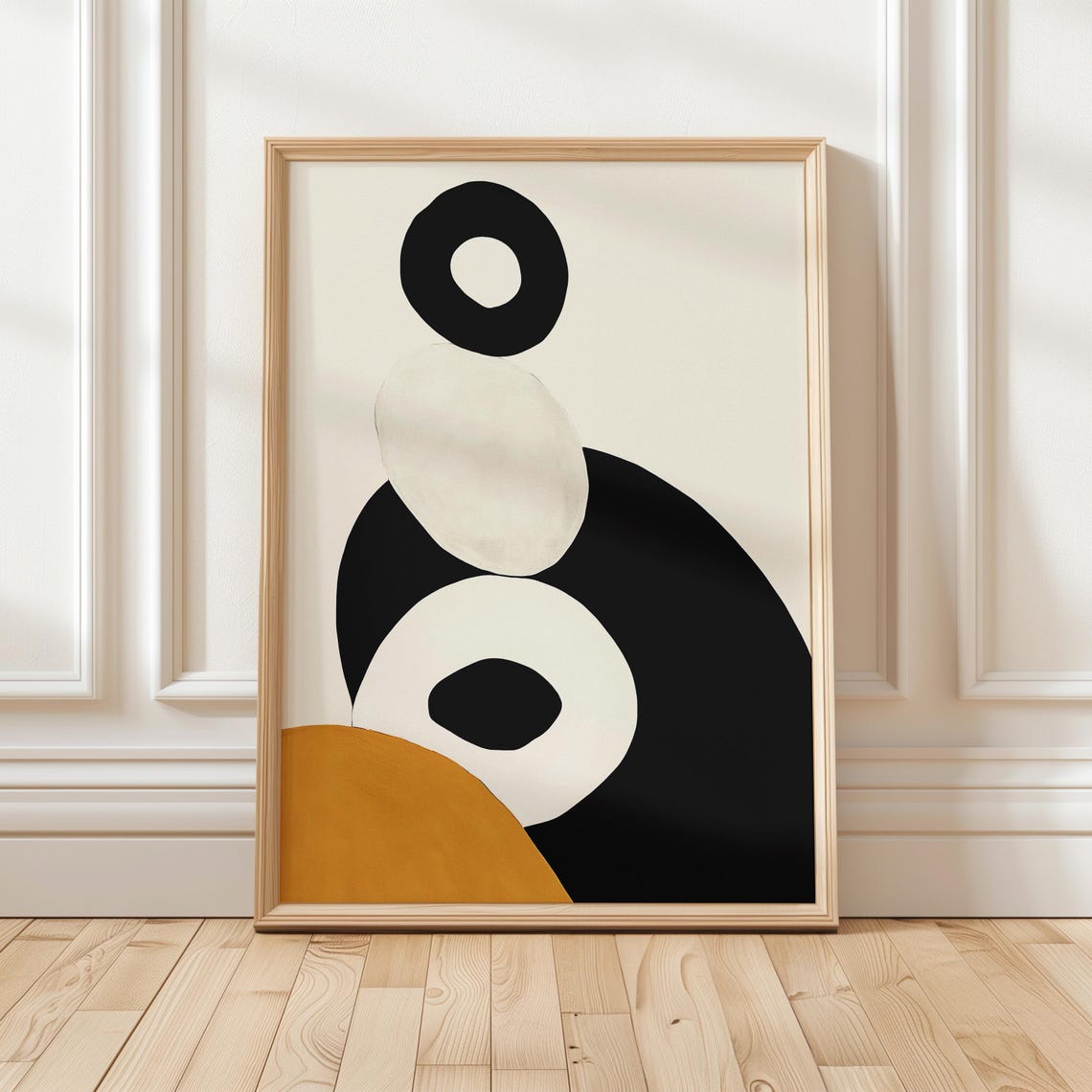 Abstract Black Cream Mustard Geometric Shapes Modern Decor Poster