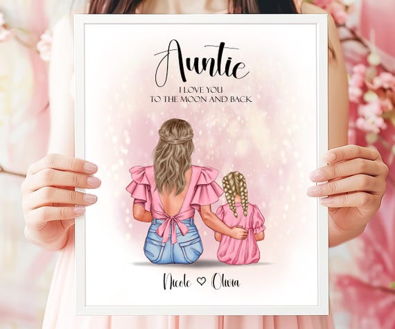 Personalized Aunt Gift From Nephew Or Niece Birthday Auntie Gift Family Portrait Custom Gift For Aunt Birthday Family Gifts Wall Art