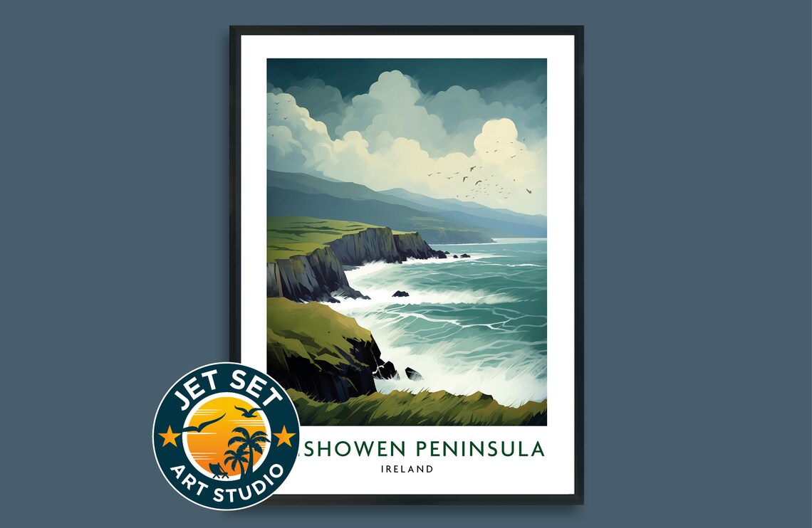 Inishowen Peninsula Ireland Retro Travel Poster Sea Cliff Art