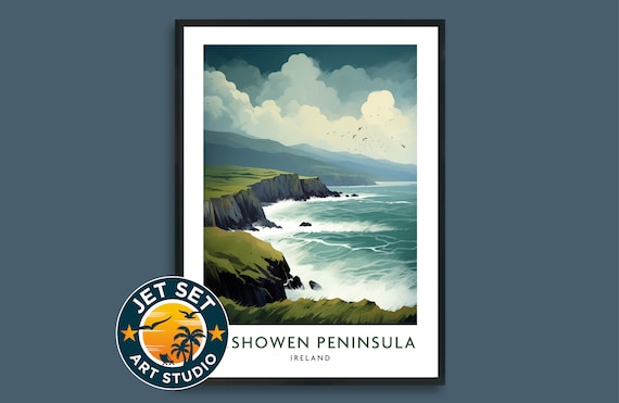 Inishowen Peninsula Ireland Retro Travel Poster Sea Cliff Art