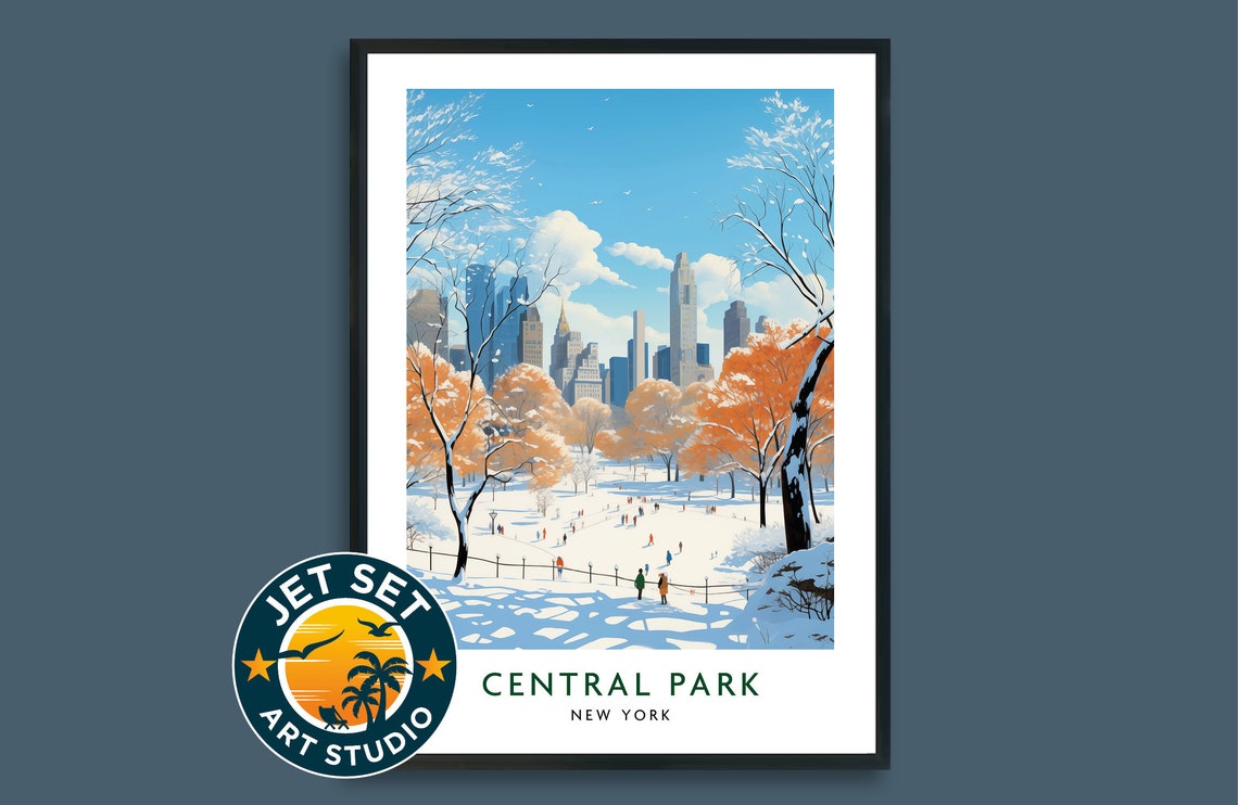 Central Park In The Snow New York Nyc Travel Print Poster Manhattan Framed Unframed Canvas Gift