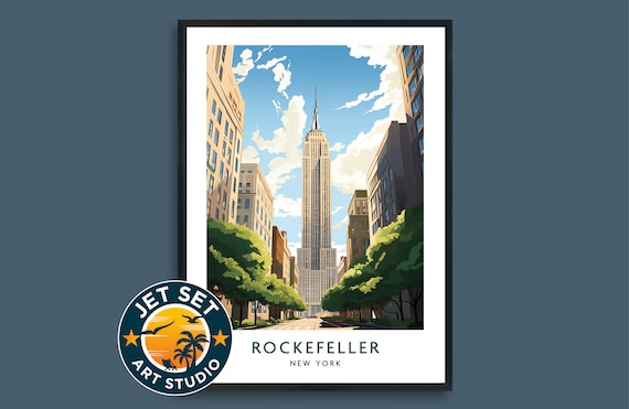 Rockefeller New York Retro Travel Poster Vintage Skyline Art