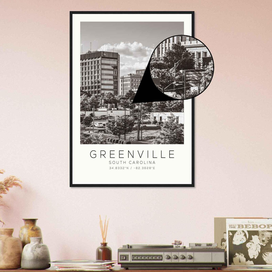 Greenville South Carolina Downtown Skyline Black White Photo Poster - Image 4
