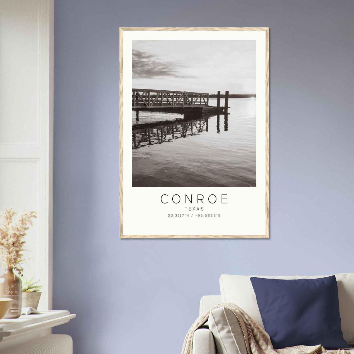 Conroe Texas Lake Pier Sunset Calm Water Reflection Photo Poster - Image 2