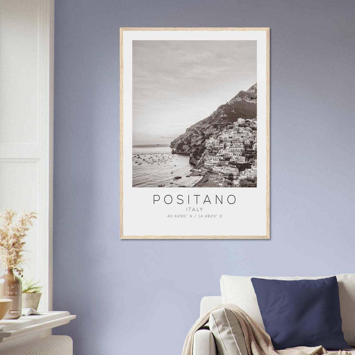 Positano Italy Amalfi Coast Cliffside Town Black and White Poster - Image 2