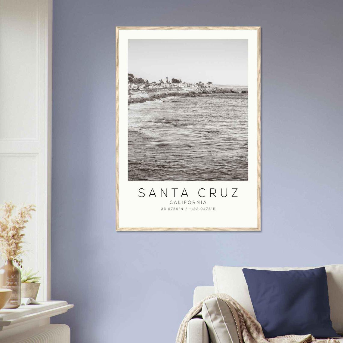 Santa Cruz California Coastal Cliff Beach Black and White Photo Poster - Image 2