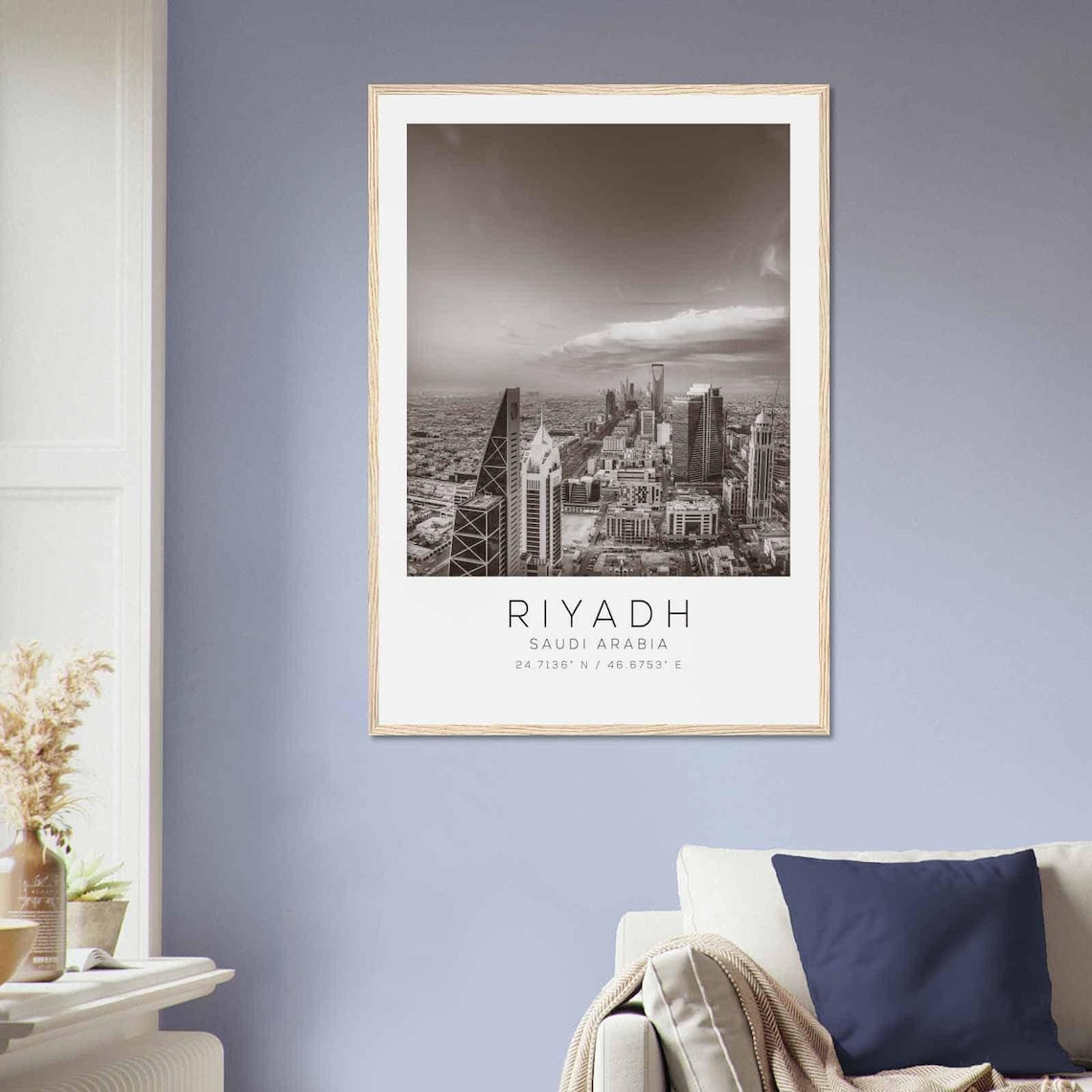 Riyadh Saudi Arabia City Aerial Skyline Black and White Travel Poster - Image 2