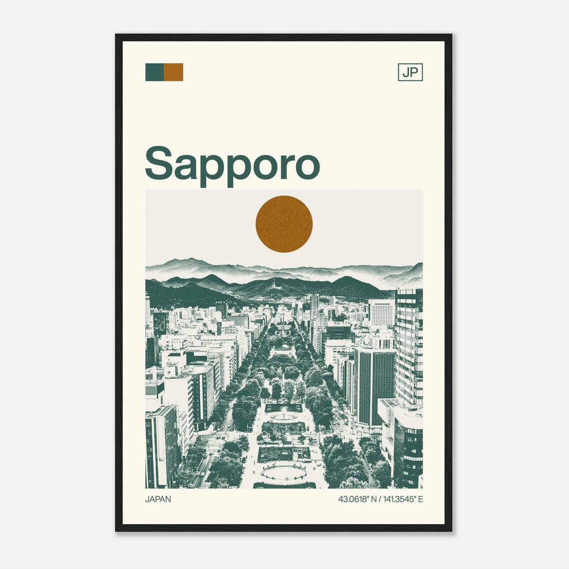 Sapporo Japan Minimalist Monochrome Travel Poster