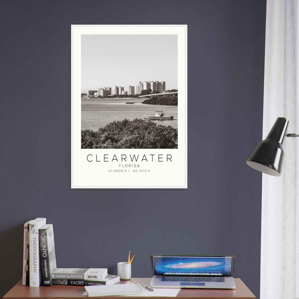 Clearwater Florida Waterfront Skyline Causeway Boat Scene Poster - Image 3