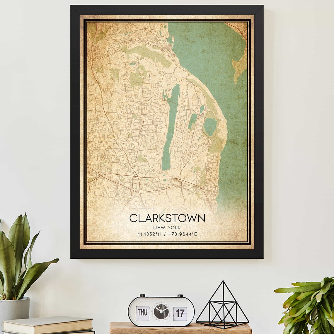 Vintage Clarkstown New York Hudson Valley Map Coordinates Poster
