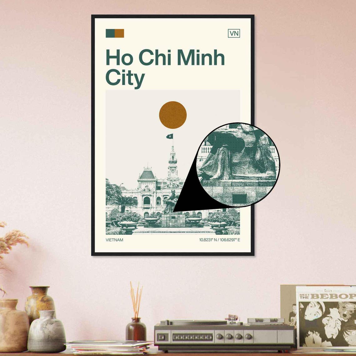 Ho Chi Minh City Vietnam Historic Hall Sun Minimalist Travel Poster - Image 4