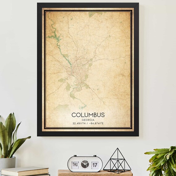 Columbus Georgia Vintage City Map Custom Hometown Wall Decor Poster