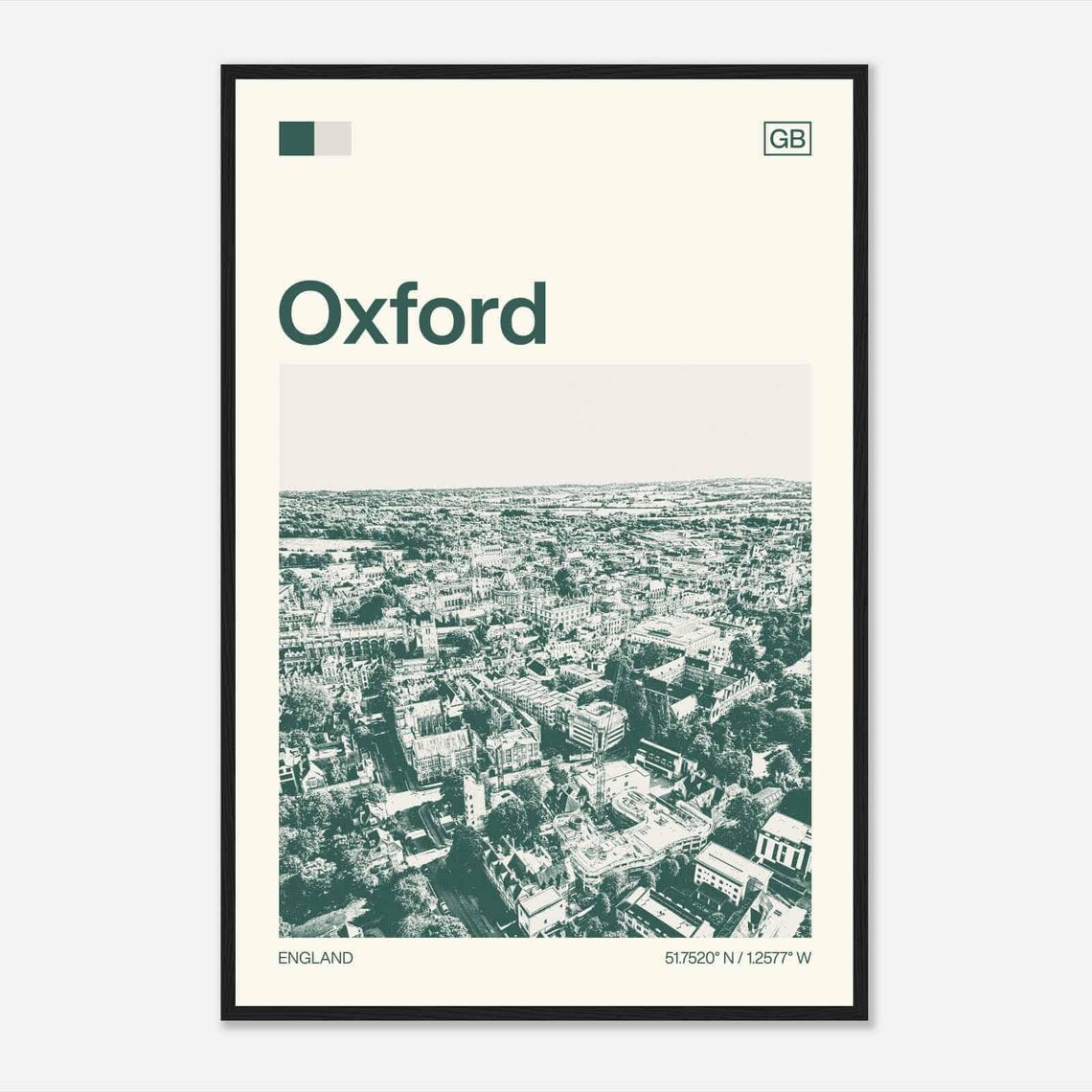 Oxford England Historic Spires City Aerial Minimalist Travel Poster