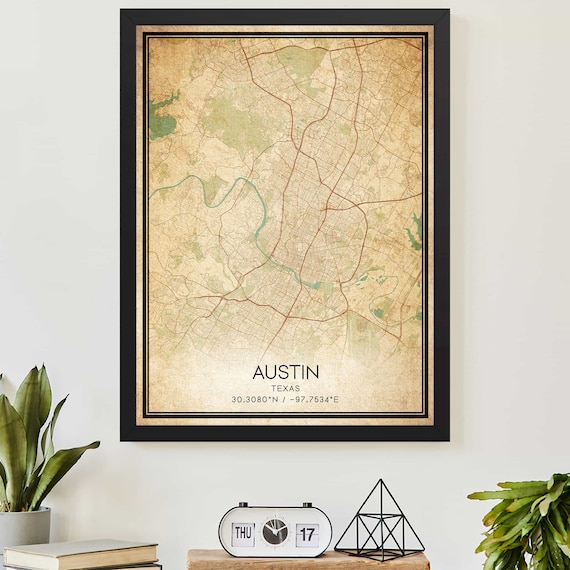 Vintage Austin Texas City Street Map Antique Style Gift Poster