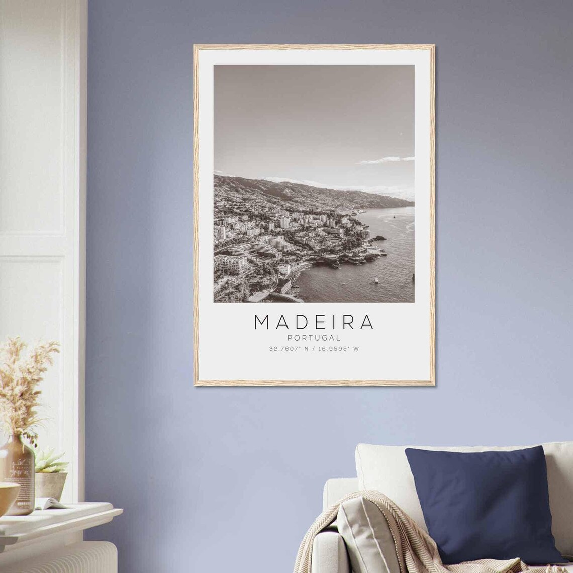 Madeira Portugal Funchal Bay Aerial Black and White Photo Poster - Image 2
