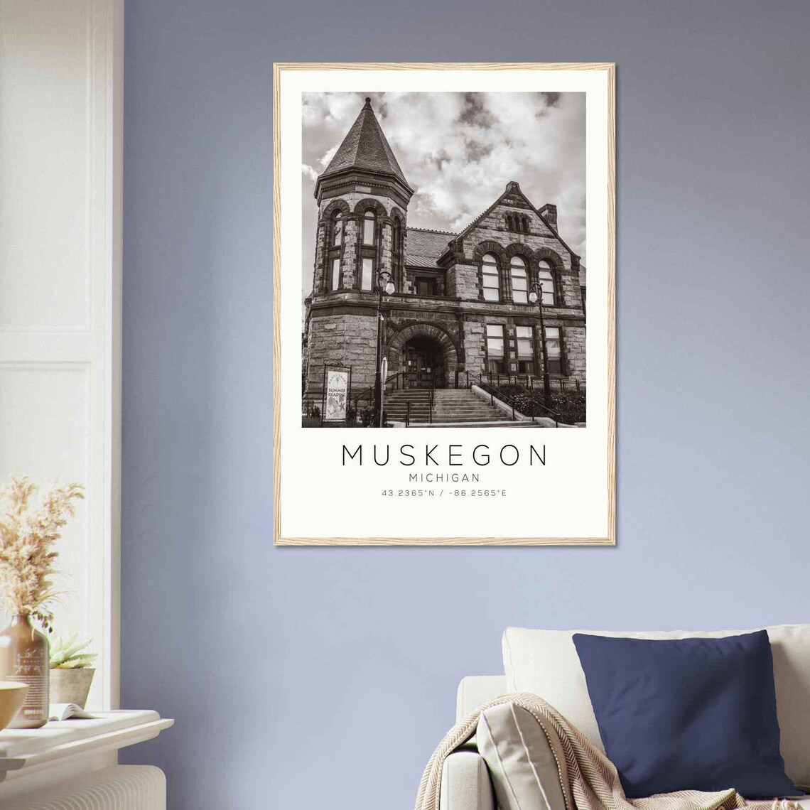 Muskegon Michigan Historic Stone Library Minimalist Travel Poster - Image 2