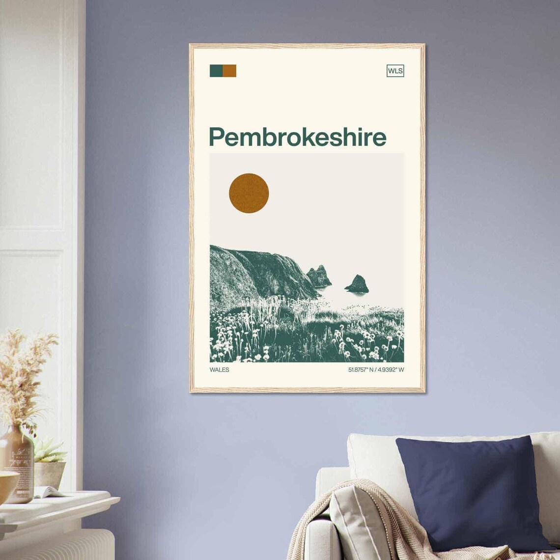 Pembrokeshire Wales Sea Cliffs Wildflowers Minimalist Travel Poster - Image 2