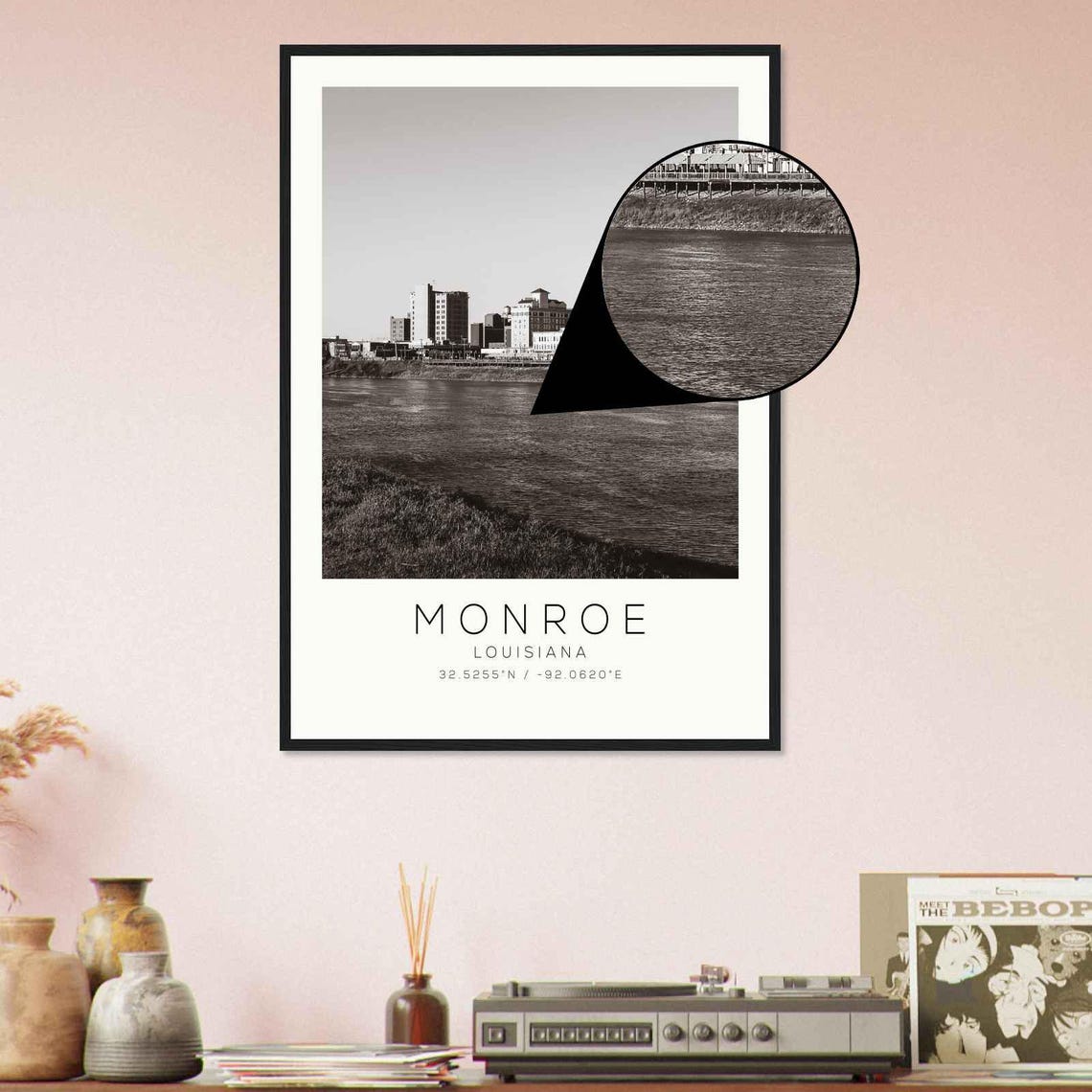 Monroe Louisiana Riverfront Skyline Minimalist Travel Poster - Image 4