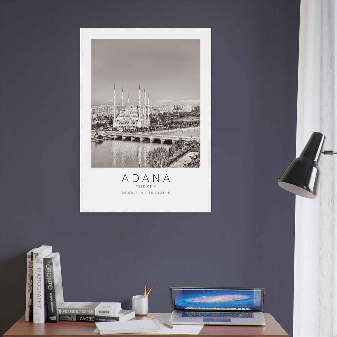 Adana Turkey Black White Grand Mosque Six Minarets River Travel Poster - Image 3
