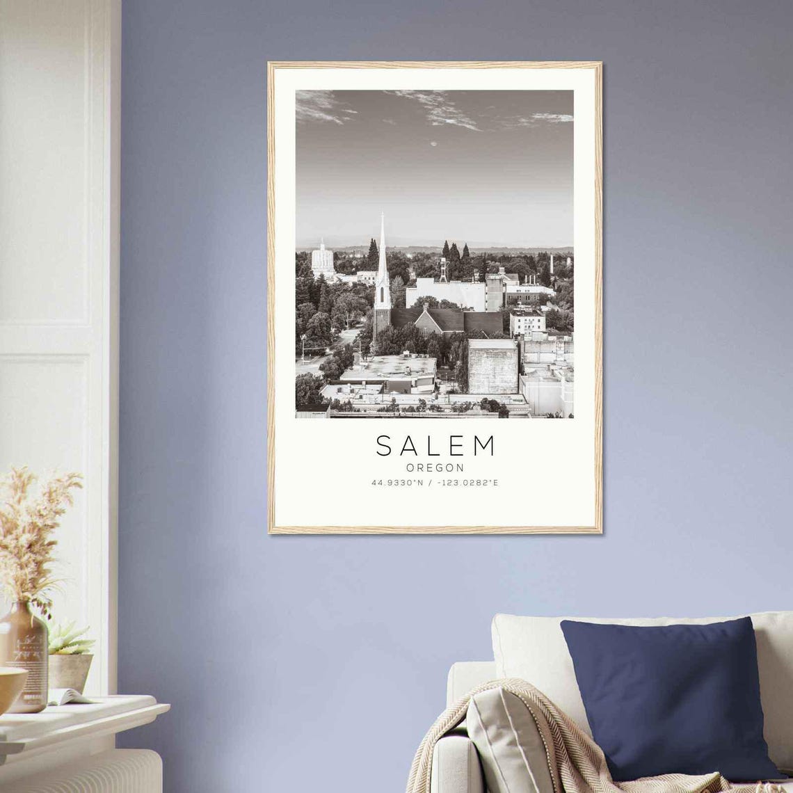 Salem Oregon Downtown Church Spire Aerial View Monochrome Poster - Image 2