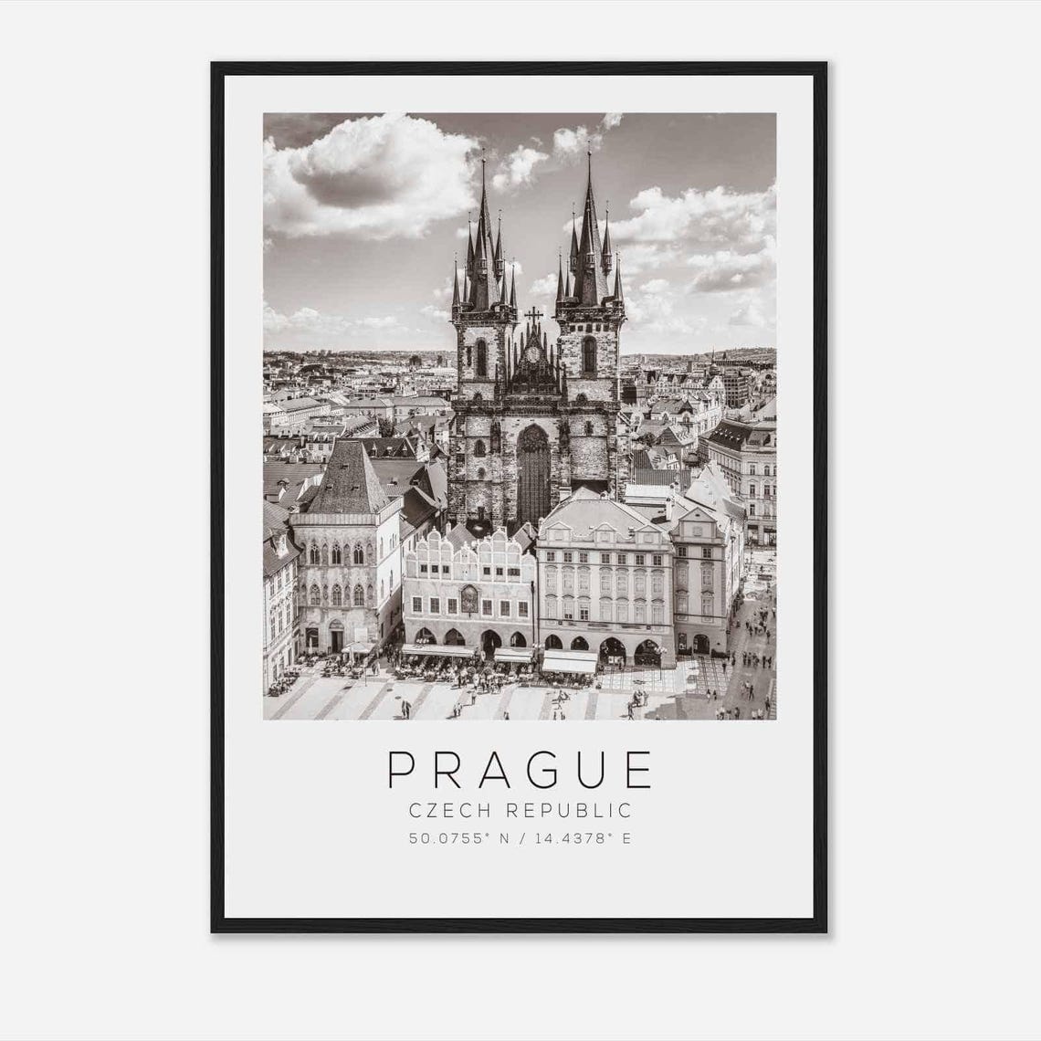 Prague Czech Republic Old Town Square Tyn Church Black White Poster